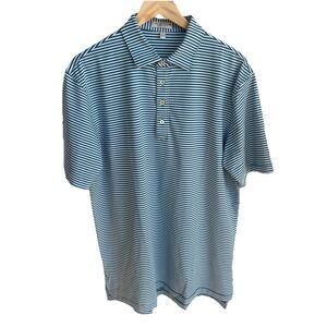 Peter Millar Summer Comfort Mens Large Blue Striped Golf Polo Shirt Short Sleeve